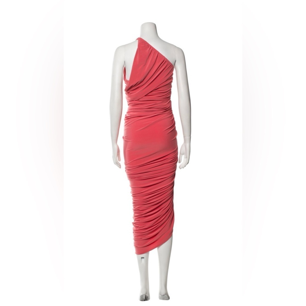 Norma Kamali Coral One Shoulder Ruched Midi Dress XS Bodycon Cocktail - Picture 5 of 8